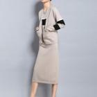 Set: Color Block Sleeveless Midi Knit Dress + Cardigan