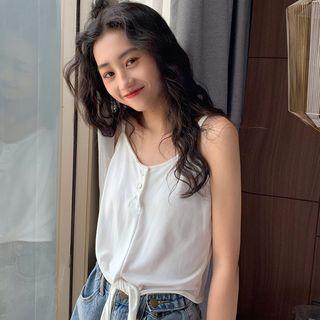 Spaghetti Strap Buttoned Front Knot Top