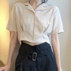 Short-sleeve Lapel Collar Cropped Blouse