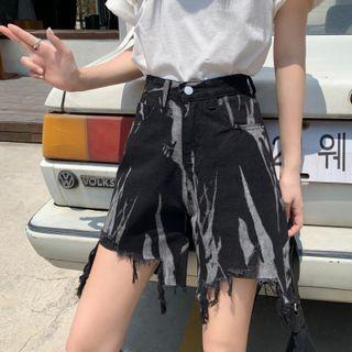 Distressed Tie-dyed Denim Shorts