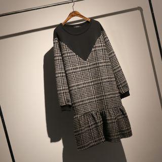Houndstooth Panel Midi Pullover Dress Black - One Size