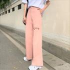 Heart Embroidered Wide Leg Pants