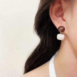 Acrylic Drop Earring E4141 - 1 Pair - Brown & White - One Size