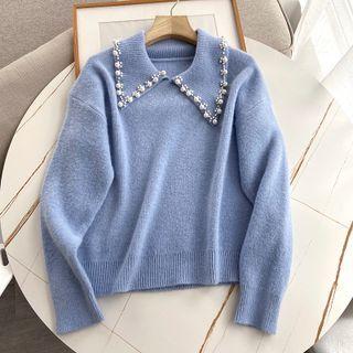 Collared Faux Pearl Sweater