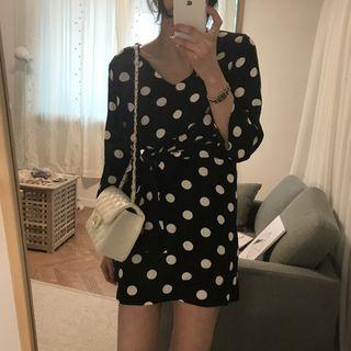 3/4-sleeve Dotted Mini Dress