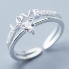 925 Sterling Silver Rhinestone Love Lettering Open Ring Silver - One Size