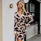 Leopard Tie-waist Sheath Dress