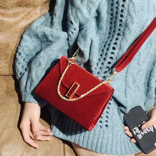 Chain-accent Velvet Shoulder Bag