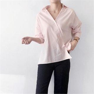 Diagonal-button Cotton Shirt