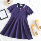 Short-sleeve Heart Print Polo Shirt Dress