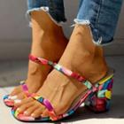 Color Block Chunky Heel Slide Sandals