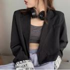 Cropped Double-breasted Lettering-lined Blazer