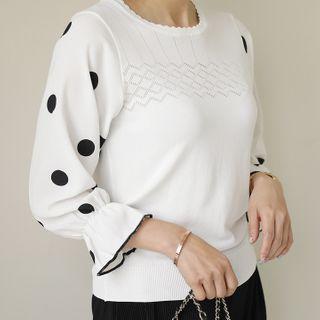 Polka-dot Pointelle Knit Top