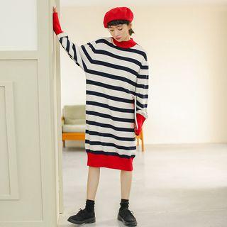 Long-sleeve Striped Midi Sweater Dress As Shown In Figure - One Size