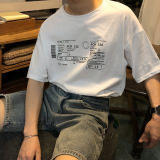 Elbow-sleeve Ticket Printed T-shirt