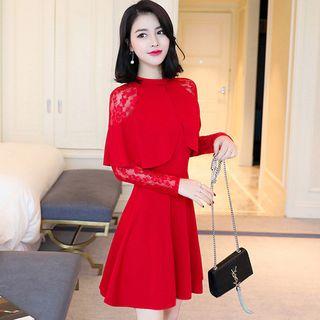 Lace Panel Cape A-line Dress