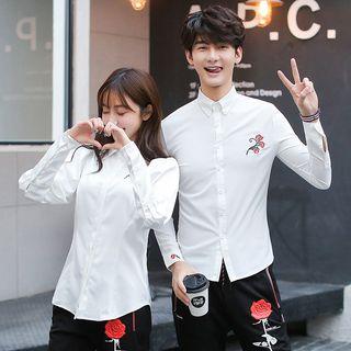 Couple Matching Flower Embroidered Shirt