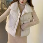 Padded Zip Vest / Mock-neck Ribbed Midi Sweater Dress