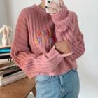 Lettering Embroidered Sweater Pink - One Size