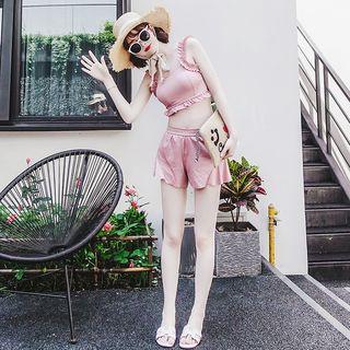 Set: Frill Trim Bikini + Shorts