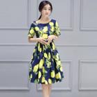 Lemon-print A-line Dress