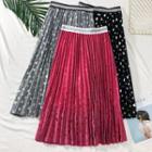 Glitter Heart-print Pleated Midi Skirt
