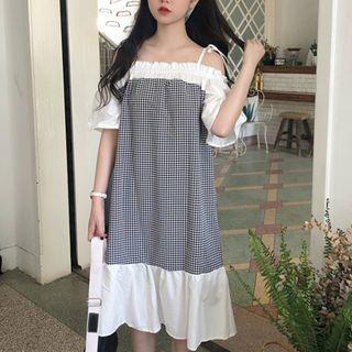 Off-shoulder Panel Midi Dress