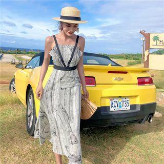 Printed Spaghetti Strap Tie-back Midi Dress