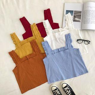 Plain Ruffled-trim Tank Top