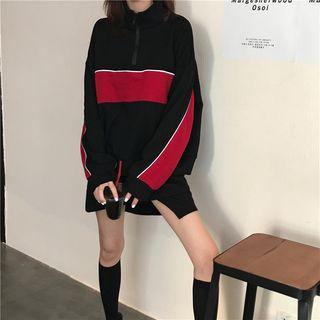 Set: Color-block Loose-fit Top + Layered Skirt
