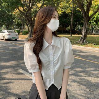 Short-sleeve Plain Crop Shirt White - One Size