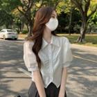 Short-sleeve Plain Crop Shirt White - One Size