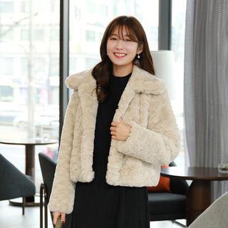 Wide-collar Faux-fur Short Jacket