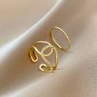 Set Of 2: Alloy Ring + Cross Layered Open Ring J539 - Set Of 2 - Gold - One Size
