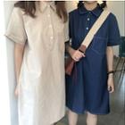 Plain Loose-fit Short-sleeve Polo-shirt Dress