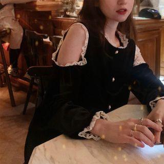 Lace Velvet Cutout Long-sleeve Top