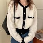 Two Tone Button-up Knit Jacket White - One Size
