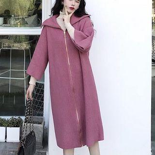 3/4-sleeve Zip Long Coat / Turtleneck Long-sleeve Knit Top