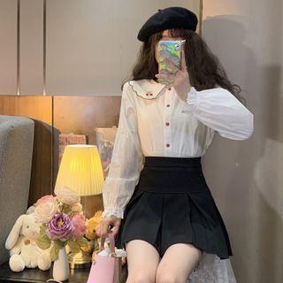 Puff-sleeve Cherry Embroidered Blouse White - One Size