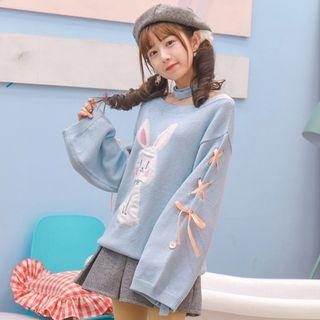 Rabbit Applique Sweater Light Blue - M