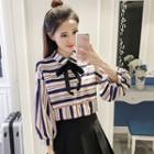 Striped Bow Accent 3/4 Sleeve Blouse