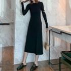 Long-sleeve Cutout Midi Knit Dress