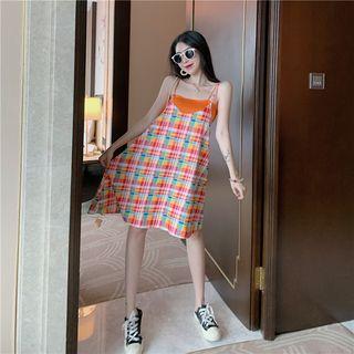 Plain Camisole / Plaid Spaghetti Strap Dress