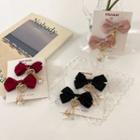 Set Of 2: Bow Fabric Faux Pearl Hair Clip
