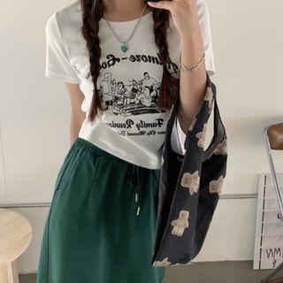 Short-sleeve Print Cropped T-shirt White T-shirt - One Size
