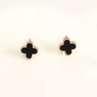 925 Sterling Silver Clover Earring Rose Gold - One Size