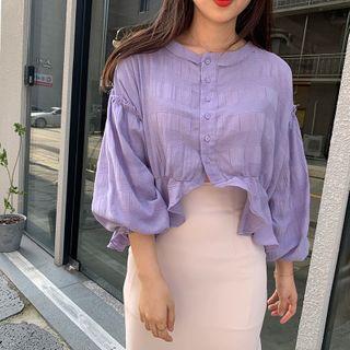 Long-sleeve Crinkled Button Top