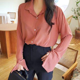 Slit Wide-cuff Textured Shirt