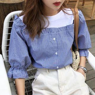 Striped Short-sleeve Panel Blouse