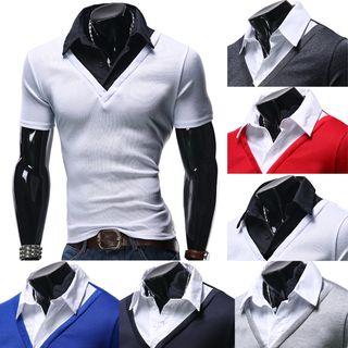Short Sleeve Mock Two Piece Shirt Panel T-shirt